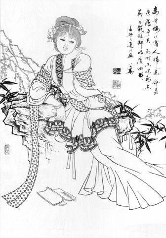 白描仕女图片大全,古典美人的线条艺术演绎