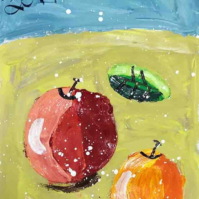 儿童苹果画画图片,儿童苹果画作中的色彩与创意